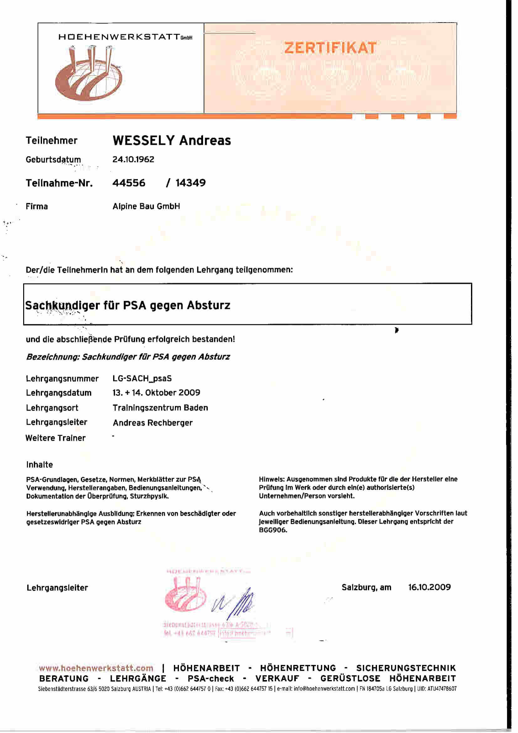 06 Awec Sachkundiger Psa Gegen Absturz